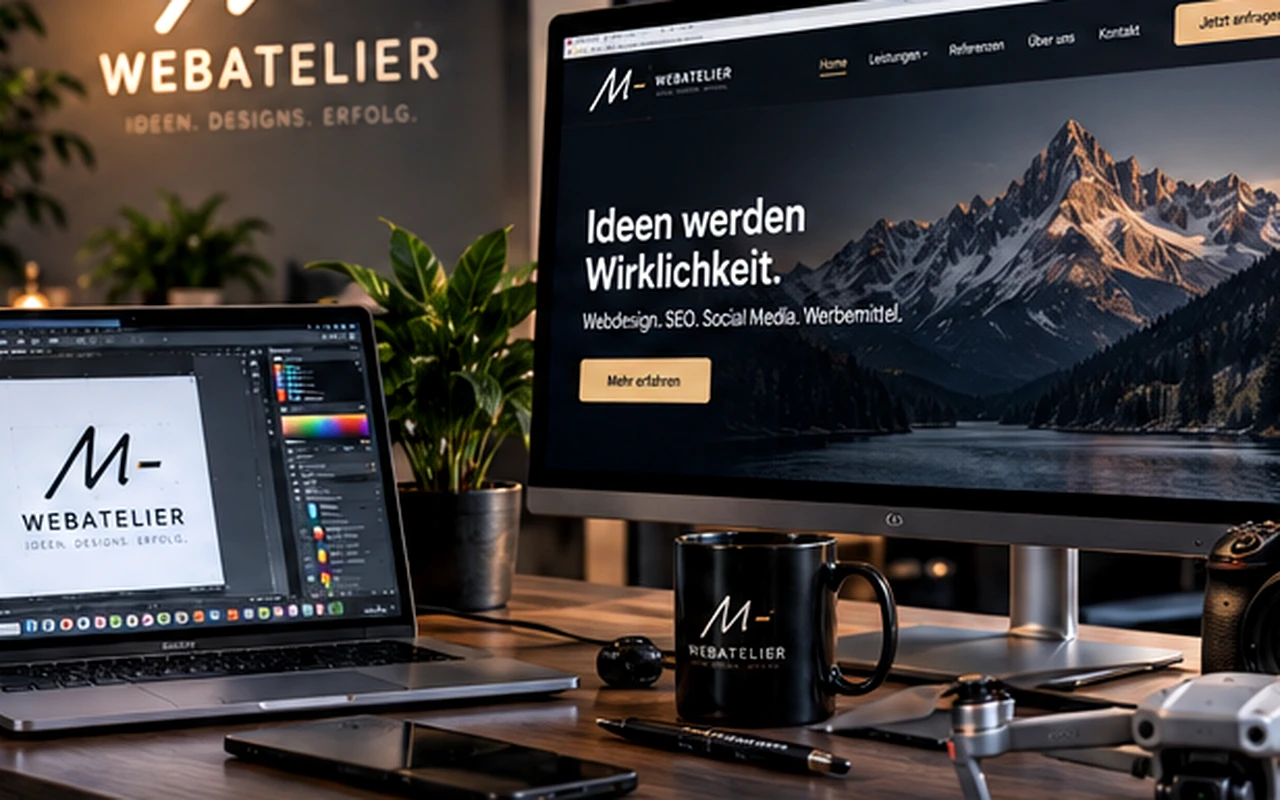 Realistische Darstellung einer modernen Website auf einem Bildschirm
